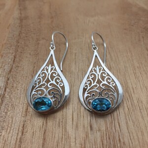 Blue Topaz Swirl Earrings // 925 Sterling Silver // Bali image 4