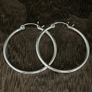 Medium Sized Hoop Earrings // 30mm by 2mm Snap Post Hoops // 925 Sterling Silver