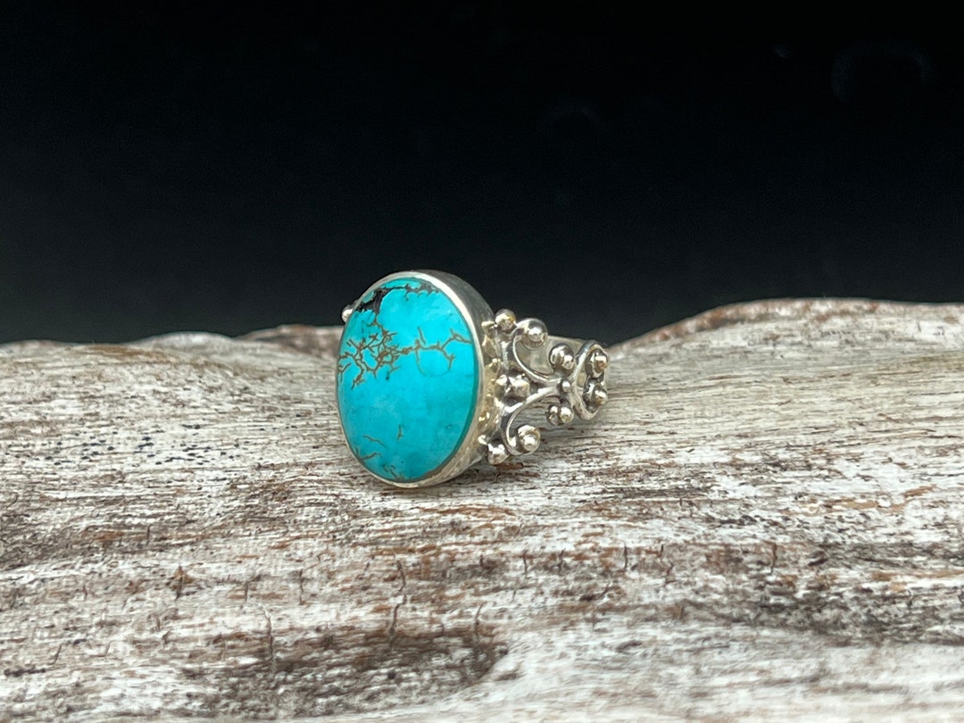 Vintage Style Genuine Turquoise Silver Ring // 925 Sterling Silver ...