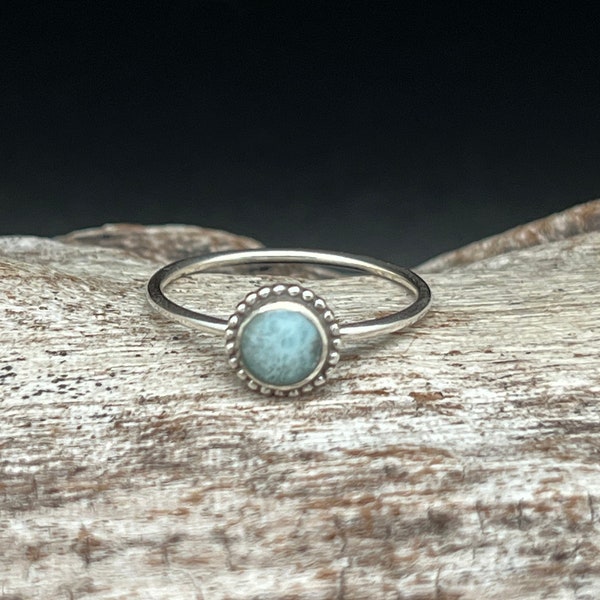 Beaded Round Larimar Ring // 925 Sterling Silver // Small Silver Larimar Ring