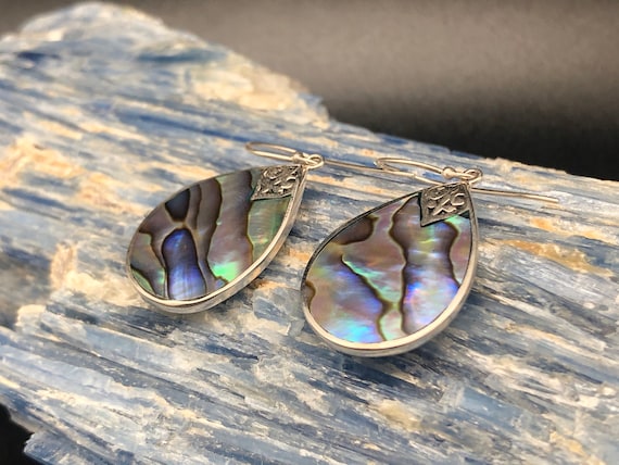 Sterling Silver Beaded Teardrop Abalone Earrings Sterling Silver Beaded Teardrop Abalone Earrings