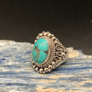 Ethnic Style Turquoise Ring // 925 Sterling Silver // Beaded Bali Turquoise Ring