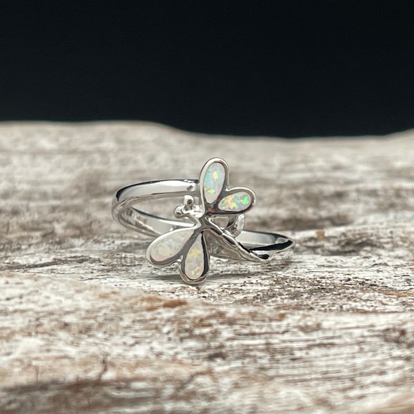 Dragonfly Ring with Opal Inlay // 925 Sterling Silver // Opal Dragonfly Ring
