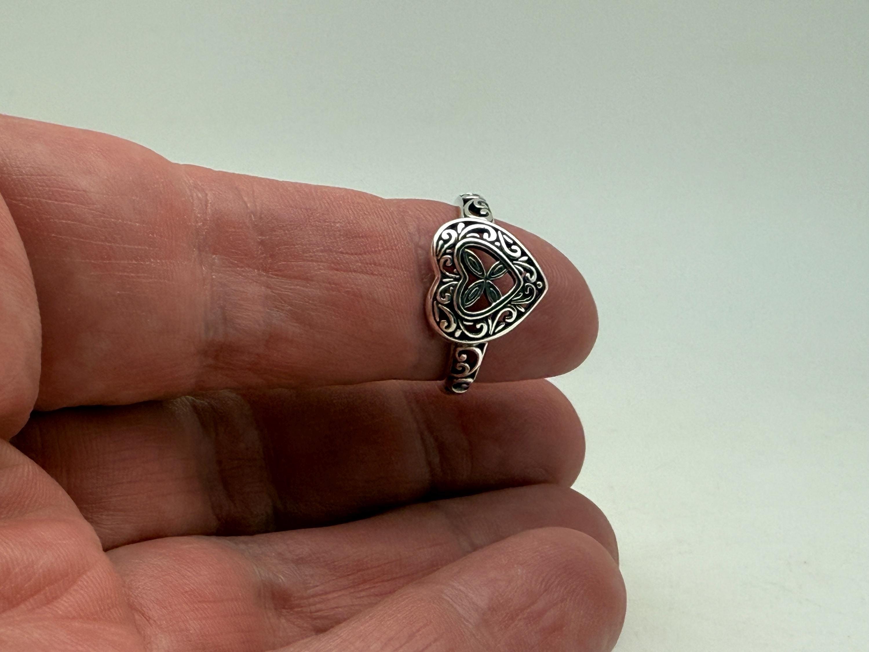 Filigree Silver Heart Ring // 925 Sterling Silver // Oxidized // Sizes ...