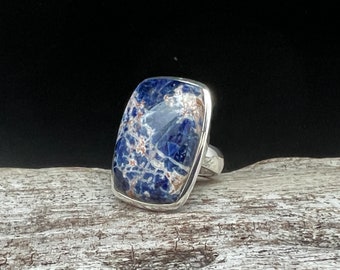 Sodalite Silver Ring // 925 Sterling Silver // Blue Sodalite Ring // Adjustable Size 8