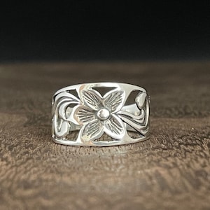 Plumeria Ring // 925 Sterling Silver // Oxidized Silver Plumeria Flower Ring