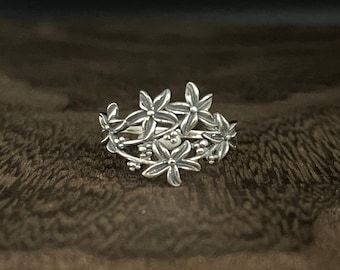 Plumeria Flowers Ring // 925 Sterling Silver // Oxidized Bali Flower Ring