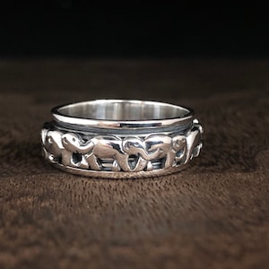 Oxidized 925 Sterling Silver Elephant Spin Ring