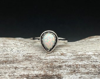 Teardrop Opal Ring: Handmade Oxidized 925 Sterling Silver