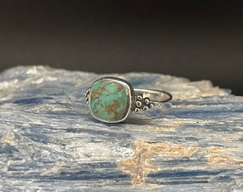 Beaded Sterling Silver Turquoise Ring: Oxidized Bali Style