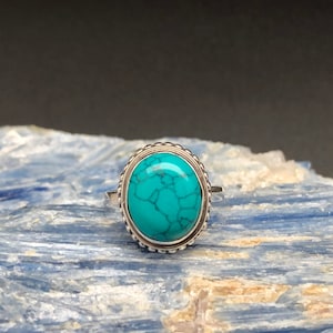 Oval Turquoise Ring: Oxidized Sterling Silver Bead Setting