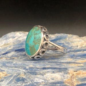 Oxidized Sterling Silver Turquoise Ring: Bali Design Statement Ring