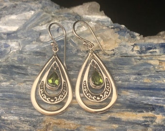 Peridot Earrings // Floating Bali Setting // Dangly Topaz Earrings // Sterling Silver