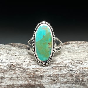 Beaded Vintage Style Turquoise Ring // 925 Sterling Silver // Sizes 7 to 12