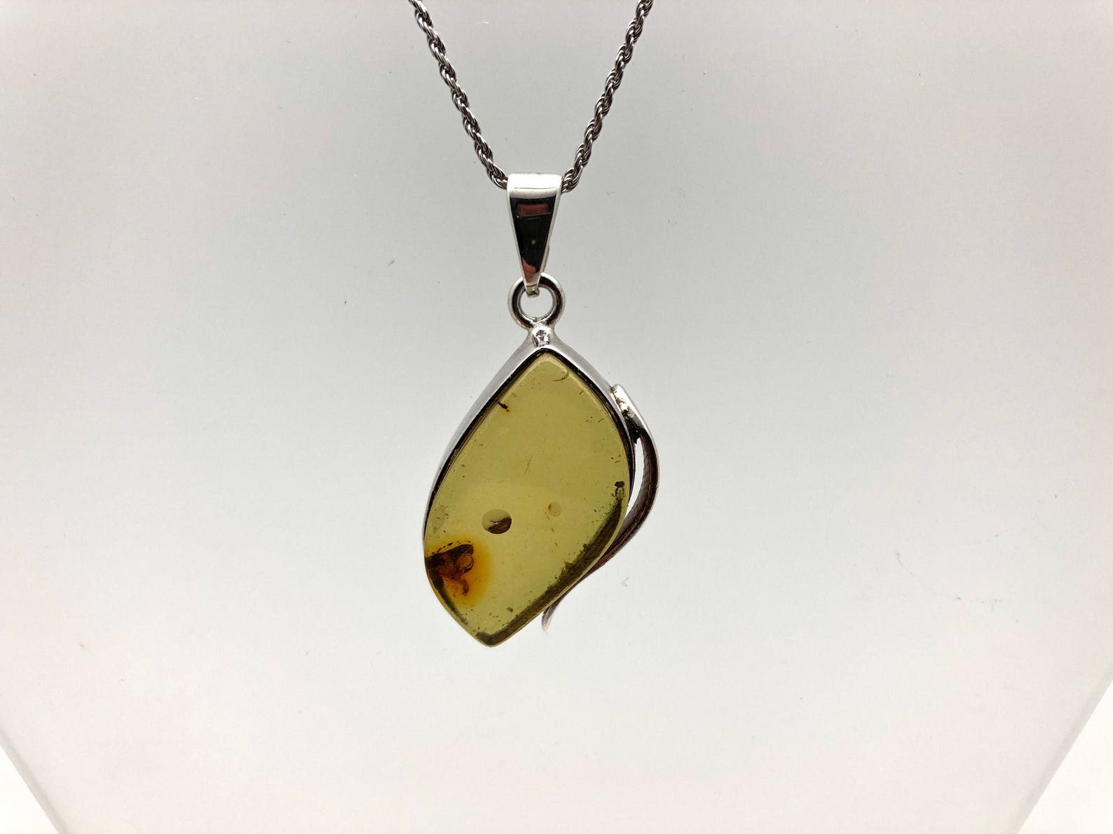 Green Amber Silver Pendant // 925 Sterling Silver // Natural - Etsy