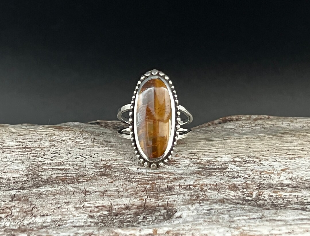 Bague Vintage En Argent Massif 925 Avec œil De Tigre - Taille 59 - Occasion Très Bon état