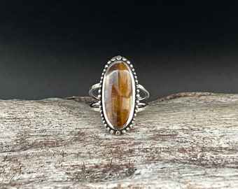 Beaded Vintage Style Tiger’s Eye Ring // 925 Sterling Silver // Sizes 7 to 12