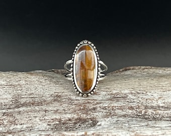 Vintage Stil Perlen Tigerauge Ring // 925 Sterling Silber // Größen 7 bis 12