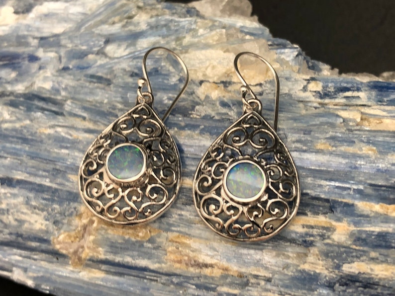 Opal Earrings // Bali Style Teardrop Opal Earrings // Sterling - Etsy