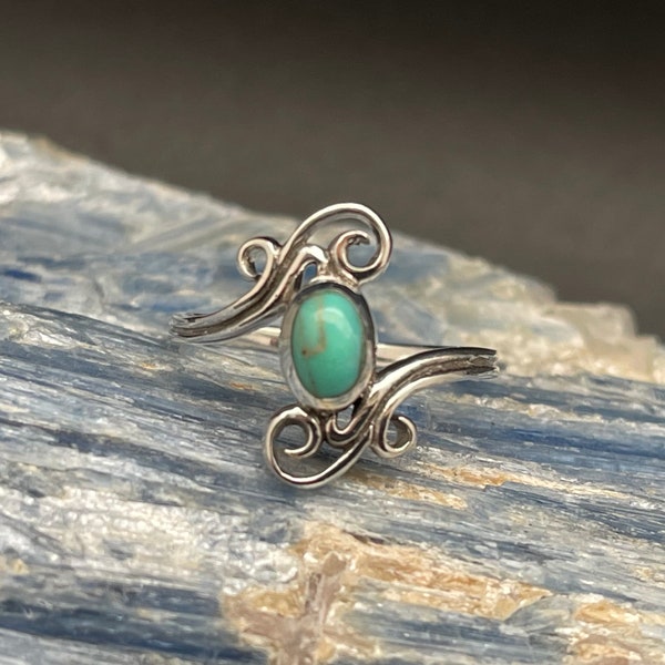 Turquoise Swirl Scroll Ring // 925 Sterling Silver // Bali Design Ring