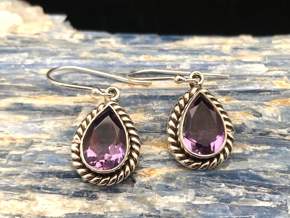 Amethyst Faceted Teardrop Bead Rope Design Sterling Silver Earrings Amethyst Faceted Teardrop Bead Rope Design Sterling Silver Earrings