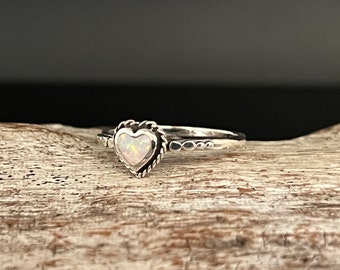 Braided Opal Heart Silver Ring // 925 Sterling Silver // Sizes 5 to 10