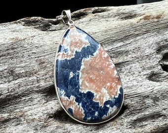 Orange Sodalite Pendant Necklace // 925 Sterling Silver // Teardrop Setting