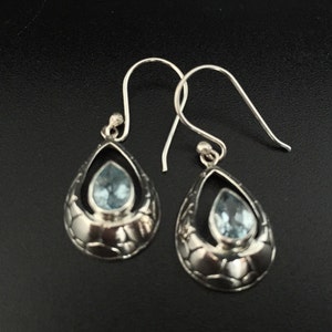 Blue Topaz Teardrop Earrings // 925 Sterling Silver // Hypoallergenic // Hook Backing // Natural Blue Topaz