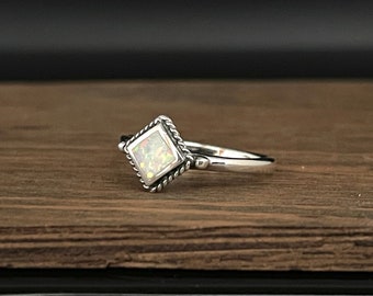 Vintage Squared Opal Ring // Oxidized Rope Design // Sizes 5-10 available
