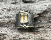 Textured Citrine Silver Ring Size 9 925 Sterling Silver Oxidized Gun Metal Finish