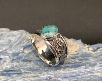 Ethnic Bali Style Turquoise Ring // Micro Beaded Bali Turquoise Ring // Turquoise Jewelry