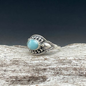 Anillo de larimar estilo balinés // Anillo de plata 925 // Anillo de larimar