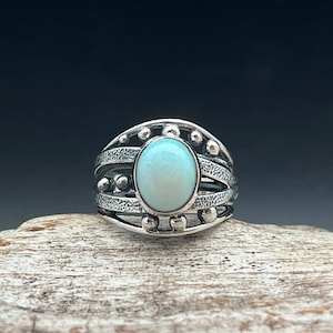 Oxidized Opal Ring // 925 Sterling Silver // Size 8