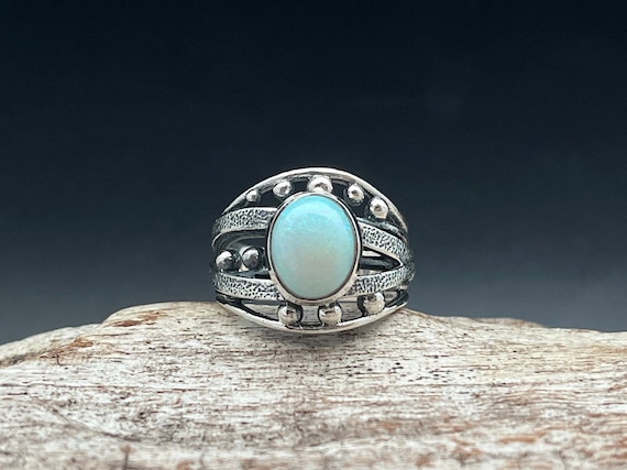 オパール シルバーリング 酸化オパールリング // 925スターリングシルバー // サイズ9