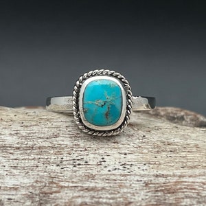 Braided Square Setting Turquoise Ring // 925 Sterling Silver with Natural Turquoise // Sizes 4 to 10
