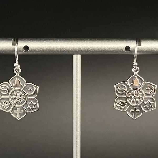 Inter-faith Symbol Earrings // 925 Sterling Silver // Star of David, Cross, Om, Crescent and Star, Buddha Ying-Yang and Lotus