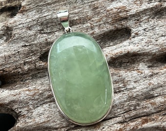 Sterling Silver Prehnite Pendant: 2.75 inch, 50 gram