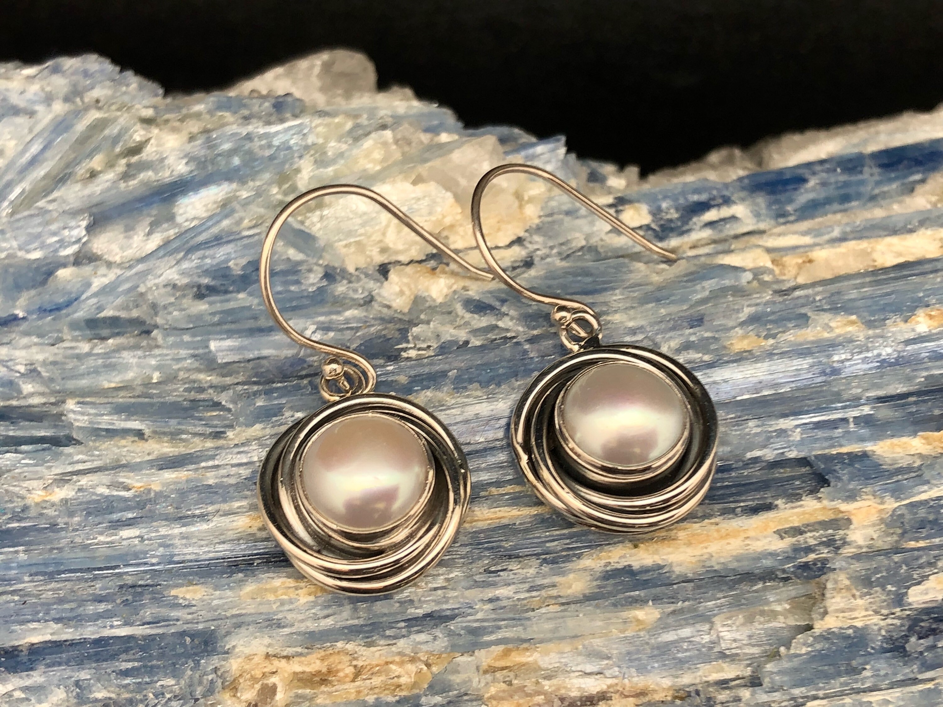 EARRINGS MIRRORS WITH PEARLS (Ag 925/1000, river pearls)