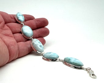 Bracciale in argento larimar // Argento sterling 925 // Chiusura a moschettone // 20 cm (8 pollici)