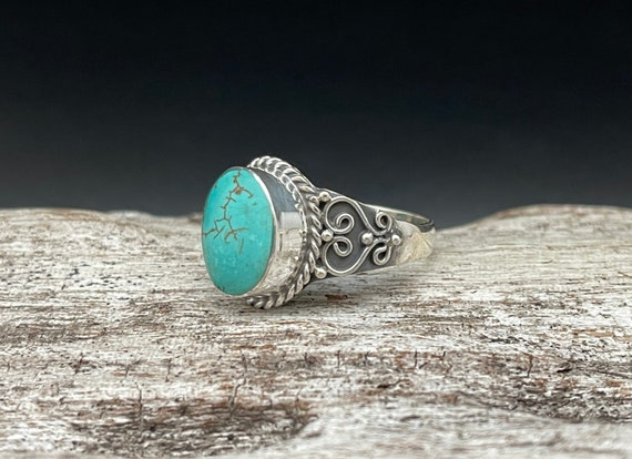 Turquoise Sterling Silver Braid Scrolling Ring Turquoise Sterling Silver Braid Scrolling Ring