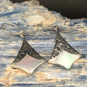 Mother of Pearl Shell Earrings // 925 Sterling Silver // Bali Setting // Hook Backing