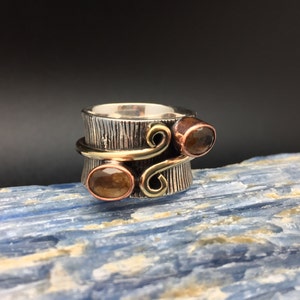 Citrine Ring // 925 Sterling Silver with Rose Gold Accent // Etched Oxidized Setting // Designer Citrine Ring // Rose Gold Citrine Ring