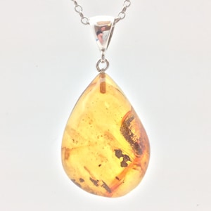 Amber Pendant // 925 Sterling Silver // Teardrop Shape // Cognac Color // Natural Baltic Amber Pendant