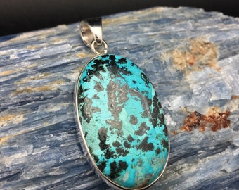 Blue Green Chrysocolla Pendant // 925 Sterling Silver // Oval Setting // Natural Chrysocolla Pendant // Sterling Chrysocolla Pendant