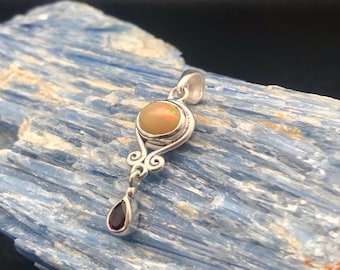 Multi-stone Opal Garnet Pendant // 925 Sterling Silver // Genuine Opal with Garnet Pendant // Opal Pendant // Gemstone Pendant