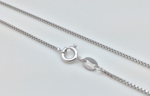 Sterling Silver Box Chain Necklace: 18" Rhodium Finish, Italian Made