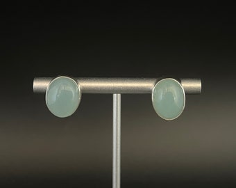 Light Blue Chalcedony Earrings // 925 Sterling Silver // Oval Shape // Handmade
