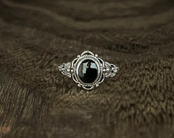 Bague vintage feuilles d'onyx // Argent sterling 925 avec onyx noir // Taille 4 à 10