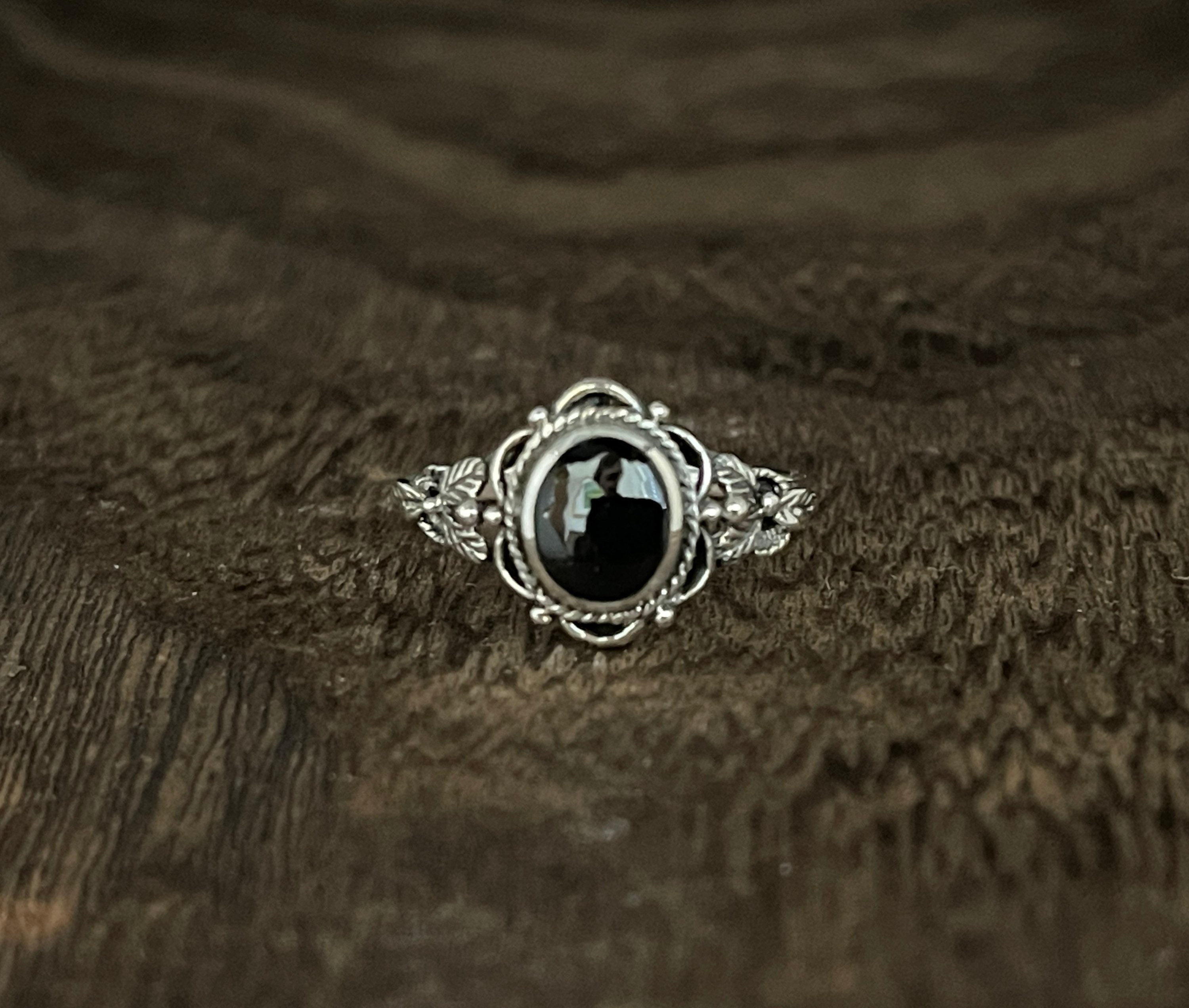 Vintage Silver Sterling Polished Onyx Ring - Vintage Black
