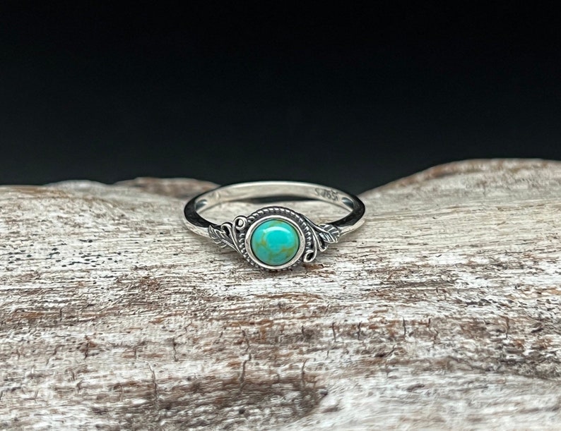 Turquoise Leaf Ring // 925 Sterling Silver with Genuine Turquoise // Oxidized image 1